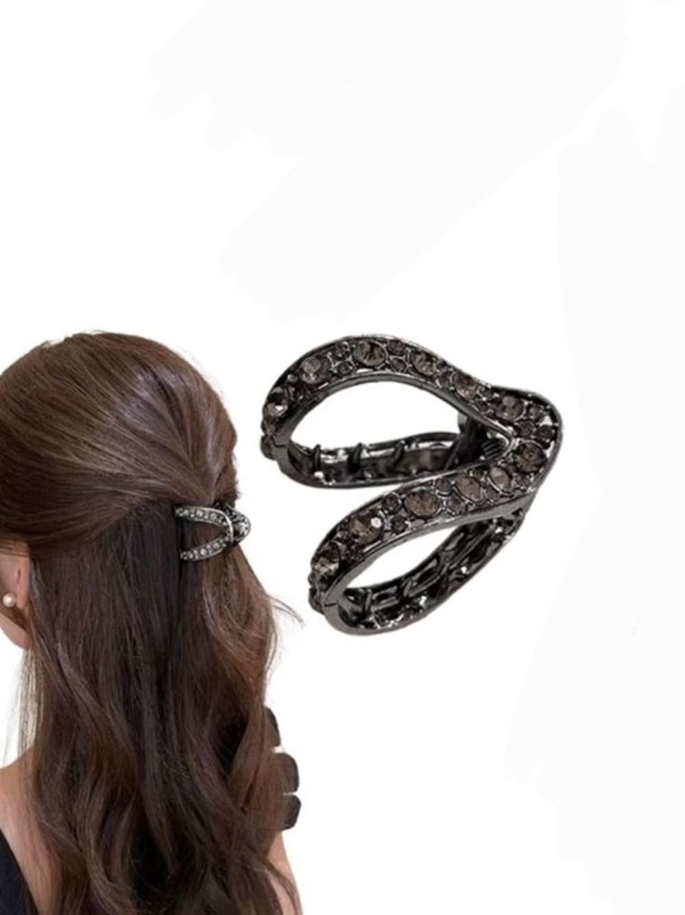 Gunmetal Rhinestone Hair Claw Clip - Women Accessories BNIB